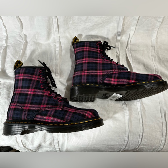 Dr. Martens Pink and Purple Plaid Lace-Up Combat Boots - Picture 9 of 15